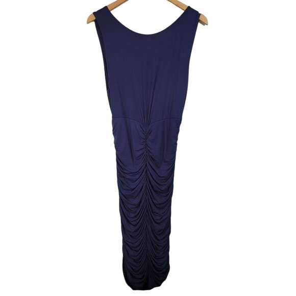 Venus Dress Sexy Navy Blue V Neck Sleeveless Stretch‎ Ruched Sides Size L - Picture 2 of 8
